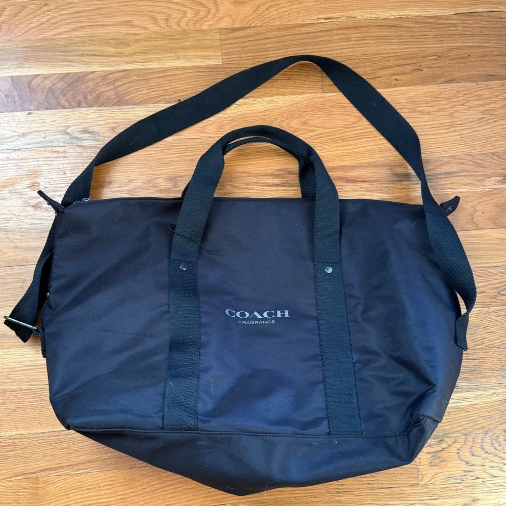 Coach‎ Fragrance Black Nylon Duffle Bag Weekend Travel Carry On Shoulder Strap